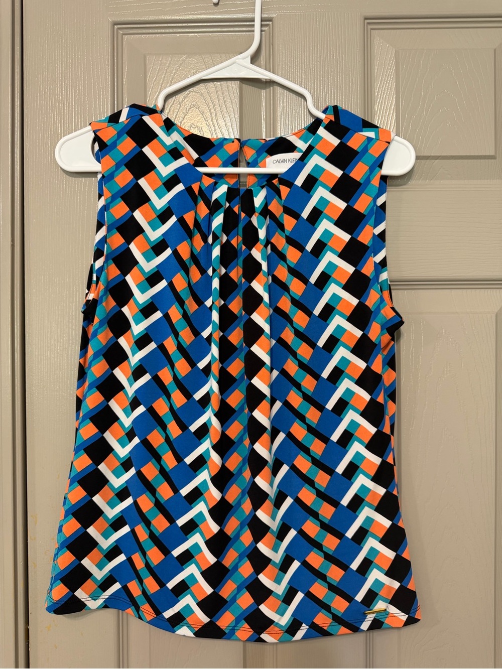 Calvin Klein Sleeveless Geometric Print Camisole in Blue/Black/Orange/White